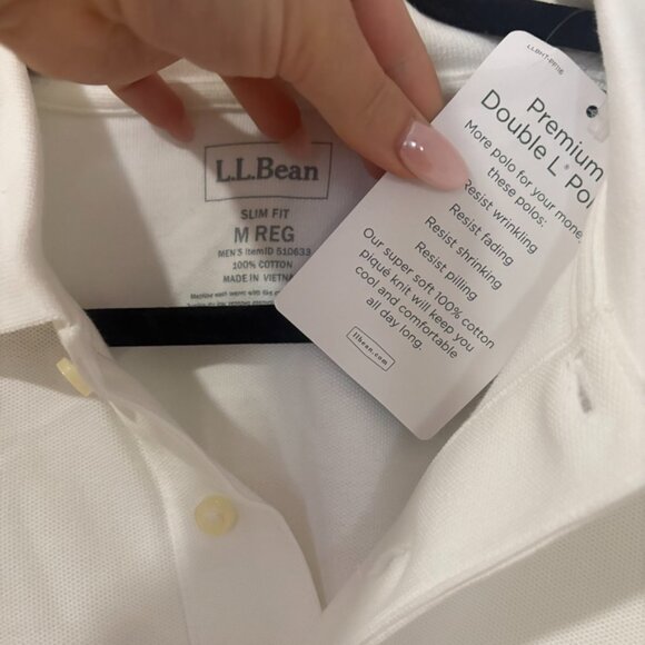 LL Bean Premium Double L® Polo Banded, Short-Sleeve Without Pocket - White Med - Picture 4 of 5